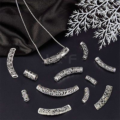 24Pcs 12 Style Tibetan Style Alloy Curved Tube Beads FIND-SC0002-98-1