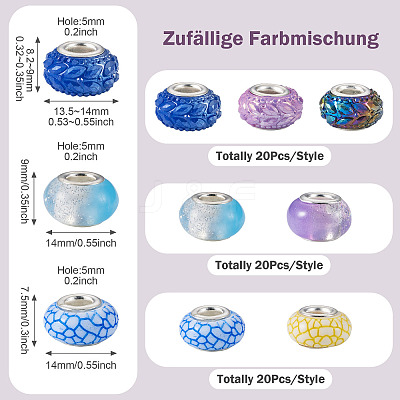 60Pcs 3 Styles Opaque Resin European Beads RESI-TA0005-29-1