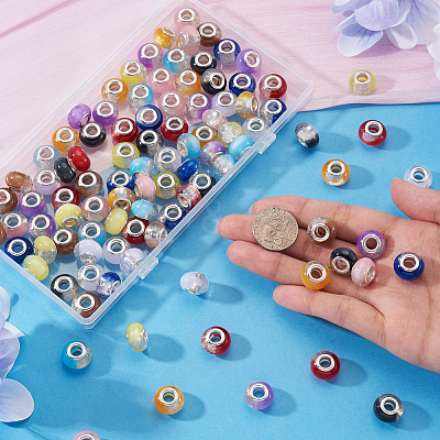 100Pcs 10 Colors Transparent Resin Rondelle European Beads RESI-TA0005-17-1