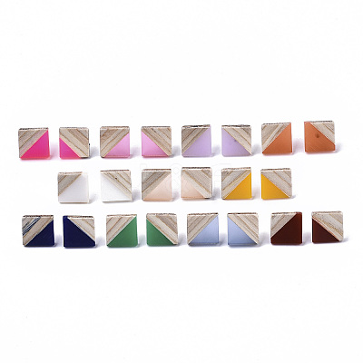 Resin & Wood Stud Earrings EJEW-N017-005A-1