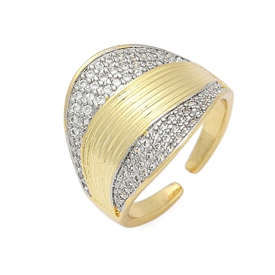 Brass Micro Pave Cubic Zirconia Open Cuff Ring for Women RJEW-F177-03GP-02-1