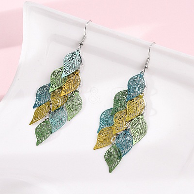 430 Stainless Steel Leaf Dangle Earrings EJEW-A137-10P-01-1