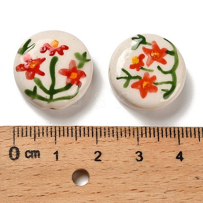 Flower Theme Printed Handmade Porcelain Beads LAMP-D303-06C-03-1