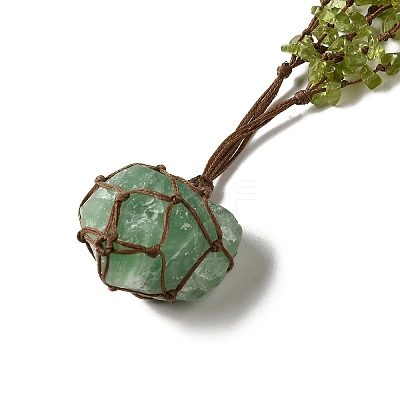 Natural Green Fluorite Braided Bead Pendant Necklacess NJEW-K258-05E-1