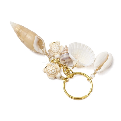 Ocean Style Natural Shell with Synthetic Turquoise Keychains KEYC-JKC01231-1