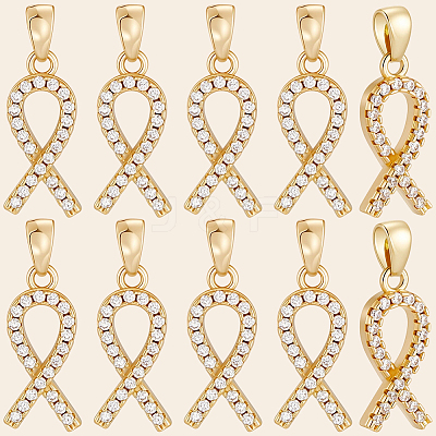 10Pcs Brass Micro Pave Cubic Zirconia Pendants KK-BBC0019-34-1