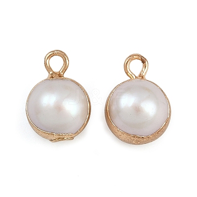 Natural Pearl Round Charms KK-D423-08G-1