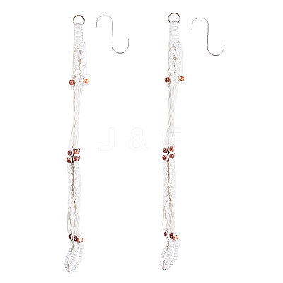2Pcs Handmade Macrame Polyester with Wood Bead Plant Hanger AJEW-HS0001-47A-1