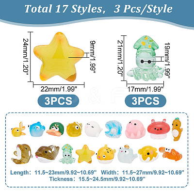 51Pcs 17 Styles Marine Animal Theme Resin Display Decorations CRES-GA0001-12-1