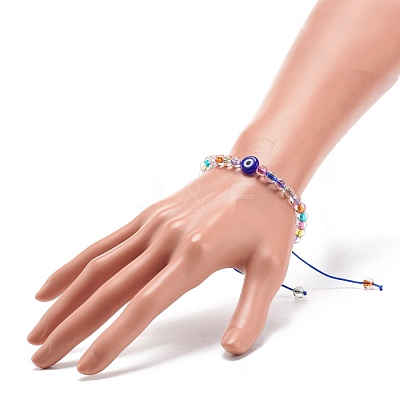 Acrylic Evil Eye & Round Lampwork Braided Bead Bracelet for Women BJEW-JB08379-1