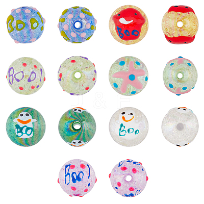 14Pcs 7 Colors AB Color Transparent Crackle Acrylic Round Beads OACR-FH0001-049-1