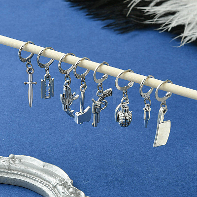 10Pcs 10 Style Killer's Weapon Theme Alloy Pendant Locking Stitch Markers HJEW-CJ00010-1