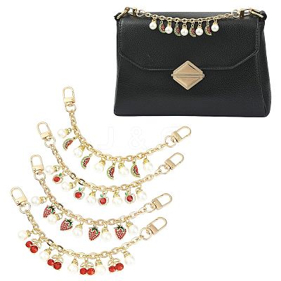 4Pcs 4 Styles Alloy Rhinestone with Acrylic Pearl Bead Charm Cable Chain Bag Decorative Chains HJEW-FS00060-01-1