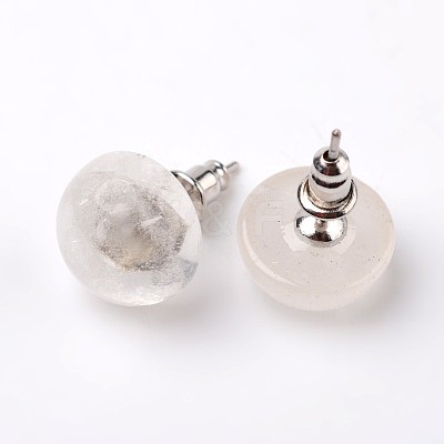 Half Round Dome Natural Crystal Stud Earrings EJEW-L171-02-1