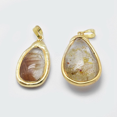Natural Rutilated Quartz Pendants G-P380-30G-1