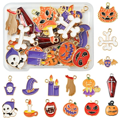 30Pcs 15 Styles Alloy Enamel Pendants ENAM-FS0001-90-1