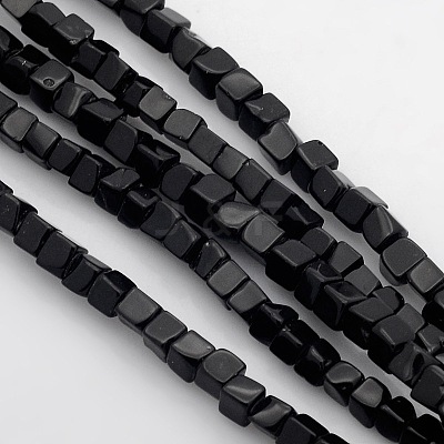Cube Natural Black Stone Beads Strands G-P057-01-1