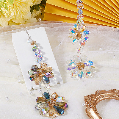 Glass Beaded Flower Hanging Suncatchers AJEW-WH20020-064A-1