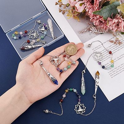 Teardop Natural Gemstone Pointed Dowsing Pendulums PALLOY-GO00018-1