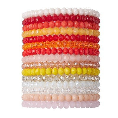 15Pcs 15 Styles Faceted Rondelle Glass Beaded Stretch Bracelet Sets BJEW-JB10837-1
