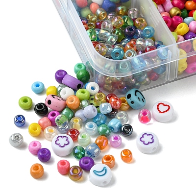DIY Flat Round & Round Acrylic & Glass Seed Beads Jewelry Making Findings Kits DIY-FS0006-45-1