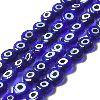 Handmade Evil Eye Lampwork Flat Round Bead Strands X-LAMP-L058-6mm-04-1