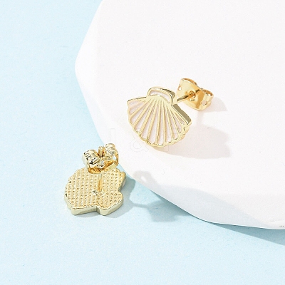 Brass Enamel Stud Earrings LS-EJEW-B152-01G-04-1