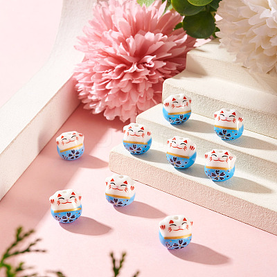 9Pcs Handmade Printed Porcelain Beads PORC-TADJ0001-01J-1