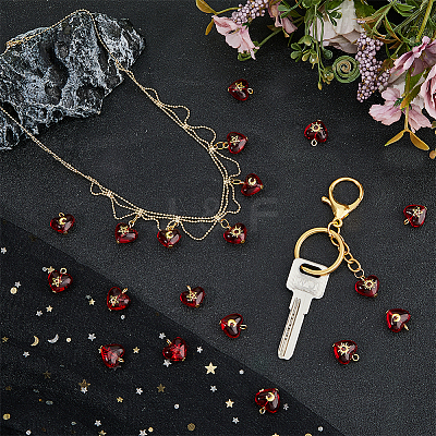 45Pcs 3 Styles Brass Glass Heart Pendants PALLOY-DC00038-1