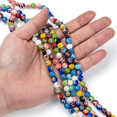Handmade Millefiori Glass Lampwork Beads Strands X-LK14-1
