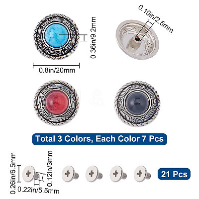 21 Sets 3 Colors Alloy Decorative Rivets FIND-GF0005-34-1