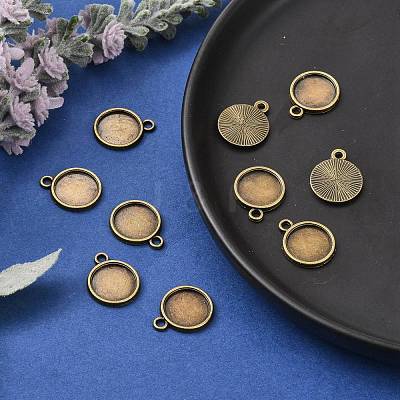Flat Round Alloy Pendant Cabochon Settings X-PALLOY-N0088-38AB-NF-1
