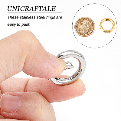 2Pcs 2 Style Ion Plating(IP) 304 Stainless Steel Spring Gate Rings STAS-UN0033-62-1