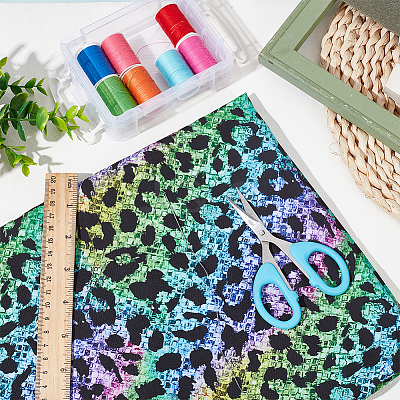 Leopard Print Rainbow Pattern Polycotton Fabric DIY-WH0028-18C-1
