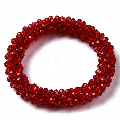 Faceted Transparent Glass Beads Stretch Bracelets BJEW-S144-002F-02-1