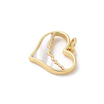 Brass Pave Natural White Shell Heart Charms with Jump Rings KK-S522-08E-G-1