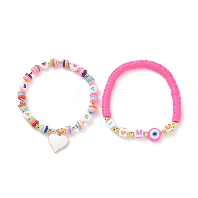 Word I Love Mom Acrylic Beaded Bracelet Sets for Mother's Day BJEW-JB09044-1