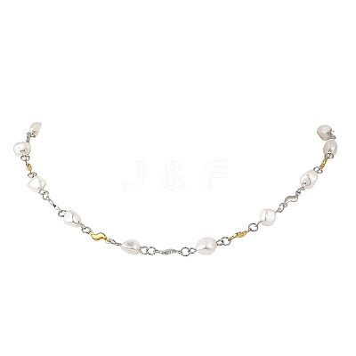 Nuggets Shell Pearl Beads & 304 Stainless Steel Wave Link Chain Necklaces NJEW-JN06364-1
