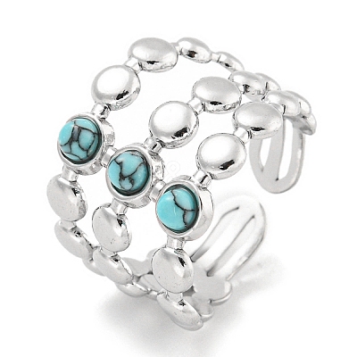 304 Stainless Steel Synthetic Turquoise Cuff Rings G-Z056-05P-03-1