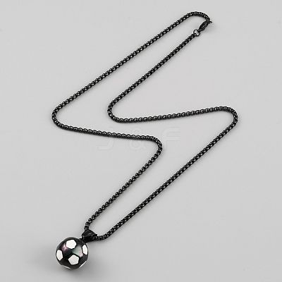 304 Stainless Steel Football Pendant Necklace with Box Chains for Women X1-NJEW-SZC0003-01EB-1