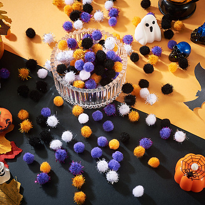 800Pcs 8 Styles Halloween Handmade DIY Doll Craft Pom Pom Yarn Pom Pom Balls FABR-TA0001-02-1
