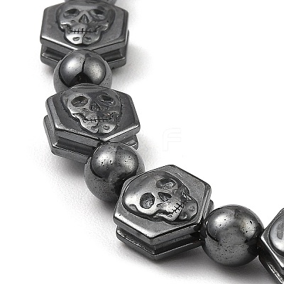 Hexagon with Skull Synthetic Non-Magnetic Hematite Beaded Necklaces for Women Men NJEW-E097-07-1