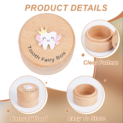 Round Printed Wood Baby Tooth Keepsake Cases with Lids CON-WH0113-12A-1
