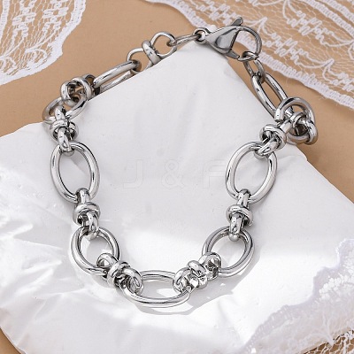 Tarnish Resistant 304 Stainless Steel Oval Link Chain Bracelets X-BJEW-Z011-12P-1