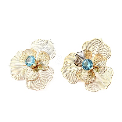 Flower Brass Micro Pave Cubic Zirconia Stud Earrings EJEW-F391-07G-02-1