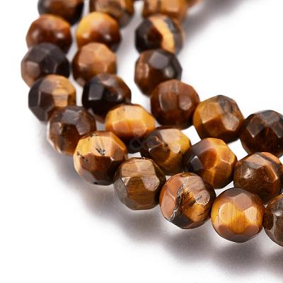 Faceted Grade A Natural Tiger Eye Round Bead Strands G-F260-01-4mm-1