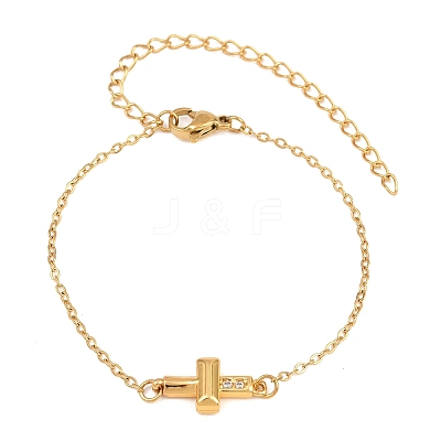Brass Micro Pave Clear Cubic Zirconia Link Bracelets BJEW-T029-01G-1