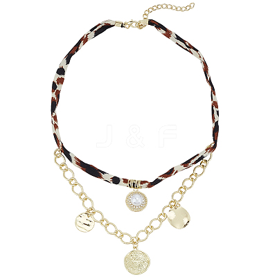 Alloy Crystal Rhinestone with Imitaiton Pearl Pendant Polyester Collar Necklaces for Women NJEW-SP0001-17A-1