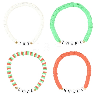 4Pcs Handmade Polymer Clay Heishi Bead Stretch Bracelet Sets BJEW-FS00030-1