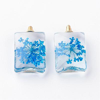 Rectangle Alloy Glass Pendants GLAA-Q047-18x25-06KC-1